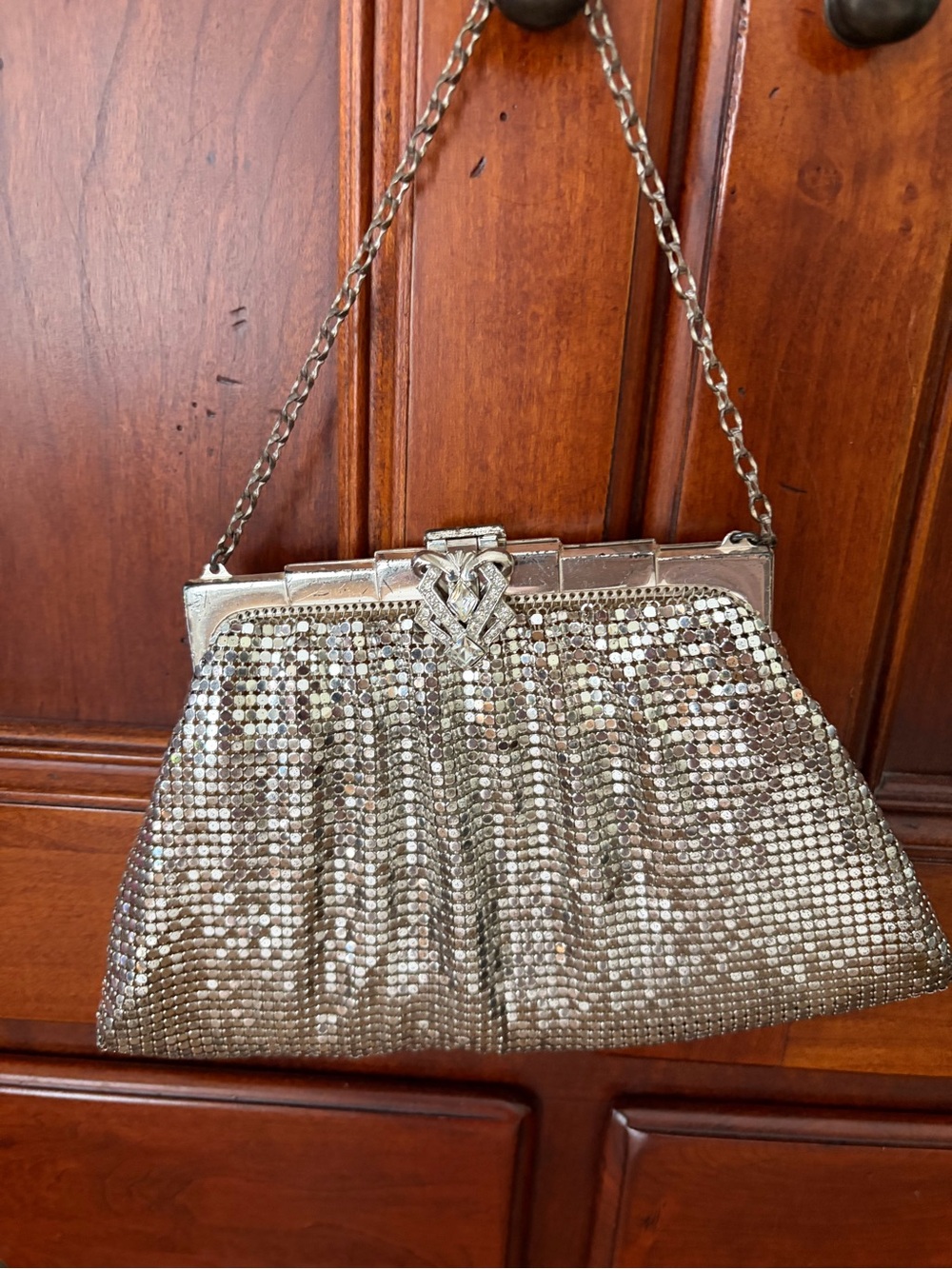 1930s Vintage Whiting & Davis Silver Crystal Mesh Evening Clutch